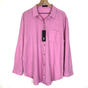 NWT MCEDAR Linen‎ Cotton Boyfriend Shirt Plus Sz 1X Orchid Pink Button L/S NEW